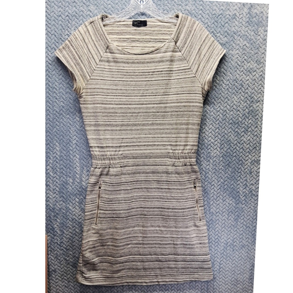 Gap French Terry Elastic‎ Waist Dress Gray White Striped XS Minimalist Boho